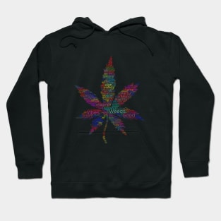 Weed Leaf Silhouette Shape Text Word Cloud Hoodie